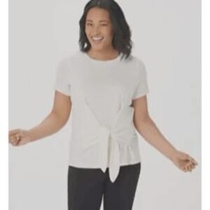 AnyBody Womens 3X Cozy Knit Slub Tie Front Tee T Shirt Cream Stretch NWT‎